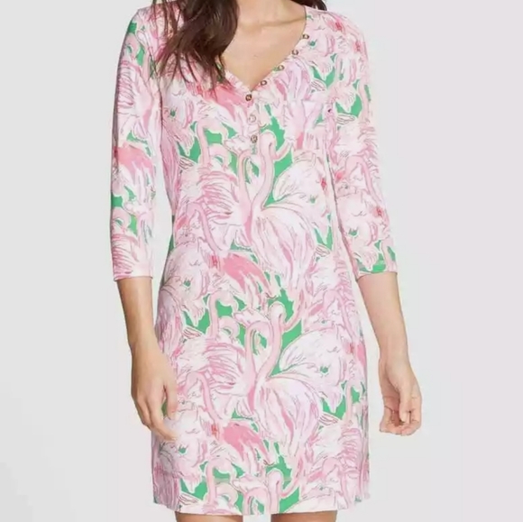 NWT LILLY PULITZER pink colony flamingo dress 100% Pima Cotton. soft! - Picture 8 of 12